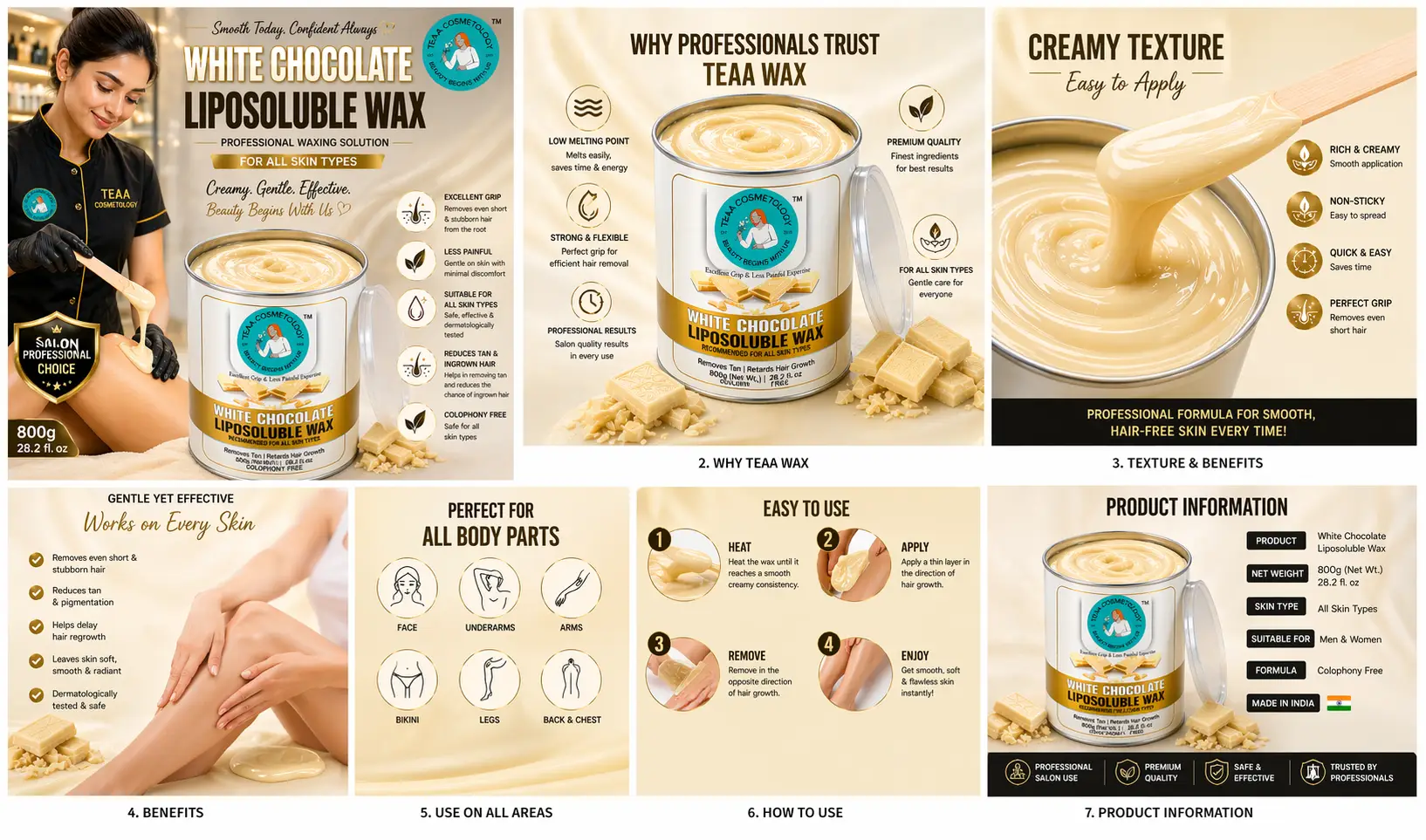 TEAA COSMETOLOGY WHITE CHOCOLATE WAX 800 GM - Image 4