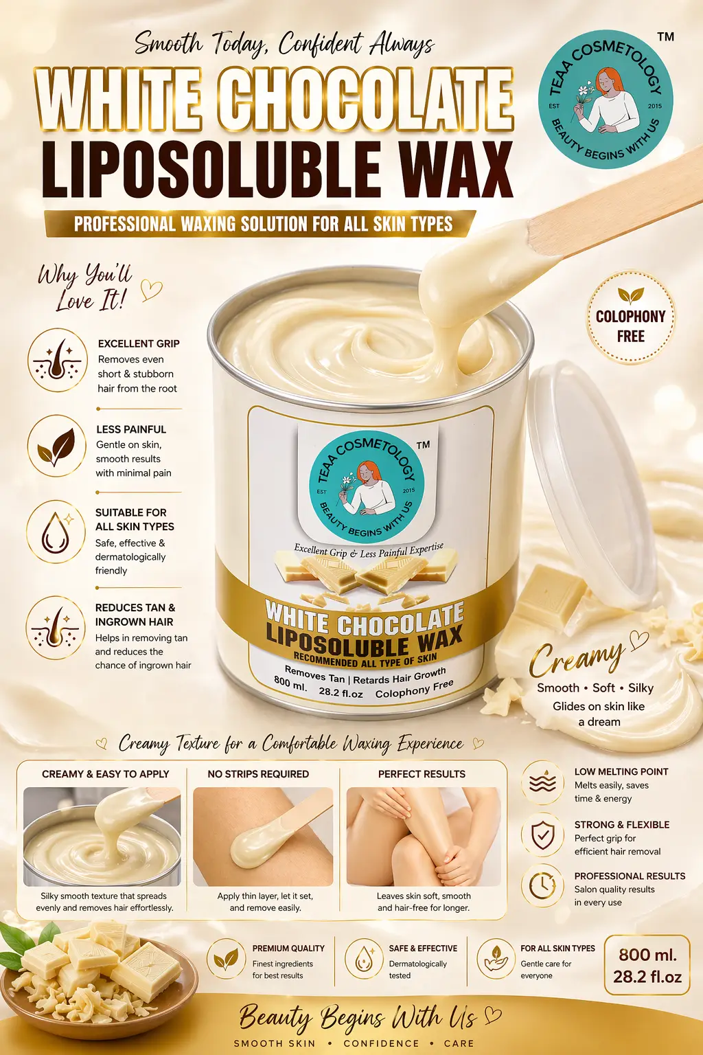 TEAA COSMETOLOGY WHITE CHOCOLATE WAX 800 GM - Image 2